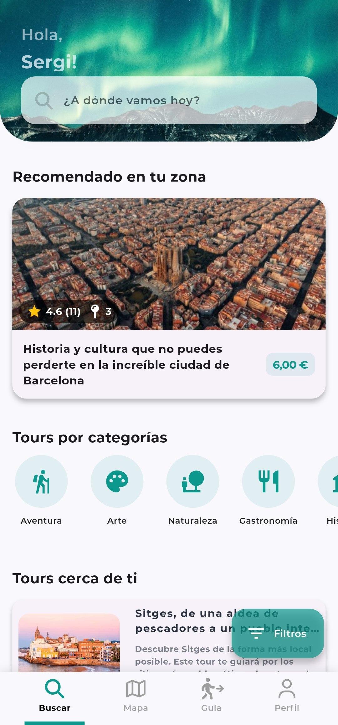 A screenshot of the RoamWithMe app showing a list of available tours.